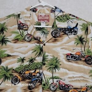 RJC Hawiian Shirt Mens 2XL Motorcycle Palm Trees Beach Short Sleeve Casual